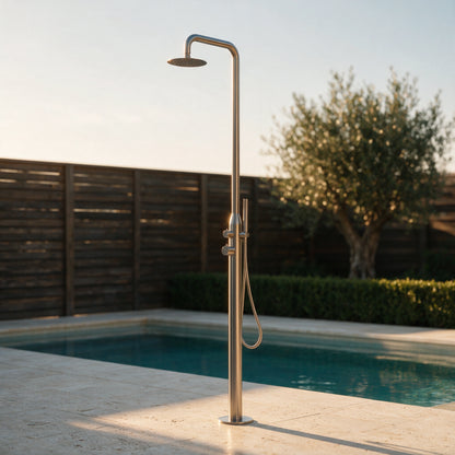 Freestanding Outdoor Shower, Stainless Steel Brushed