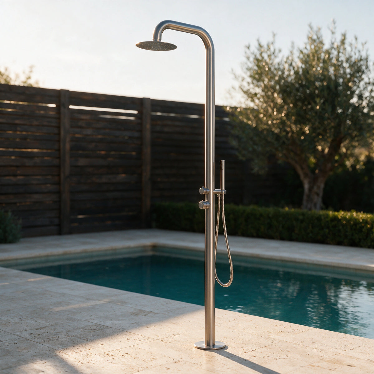 Freestanding Outdoor Shower Stainless Steel with Hand Shower Brushed