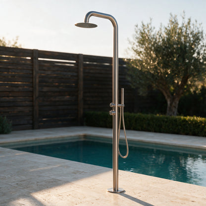 Freestanding Outdoor Shower Stainless Steel with Hand Shower Brushed