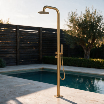 Freestanding Outdoor Shower Stainless Steel with Hand Shower Gold