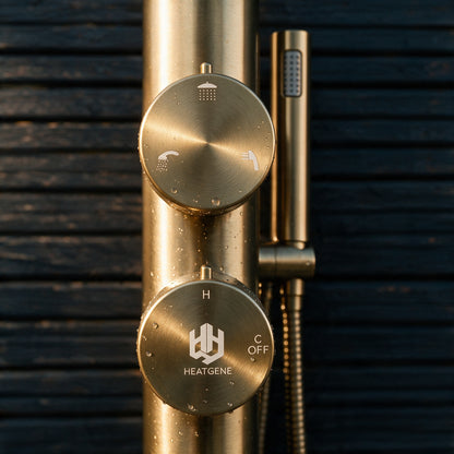 Freestanding Outdoor Shower Stainless Steel with Hand Shower Gold