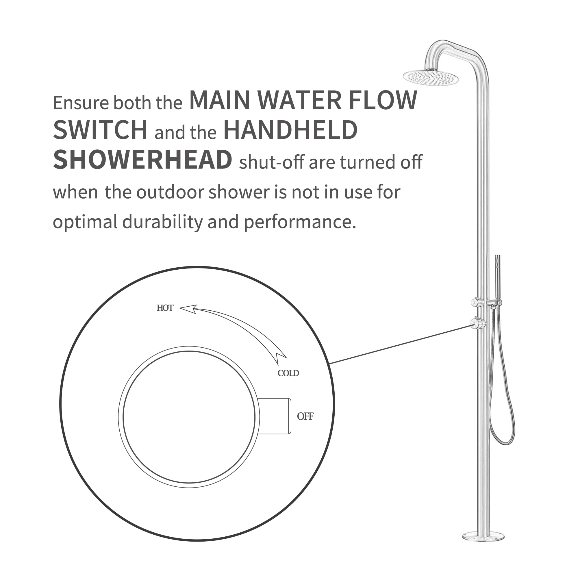 Freestanding Outdoor Shower Stainless Steel with Hand Shower Grey