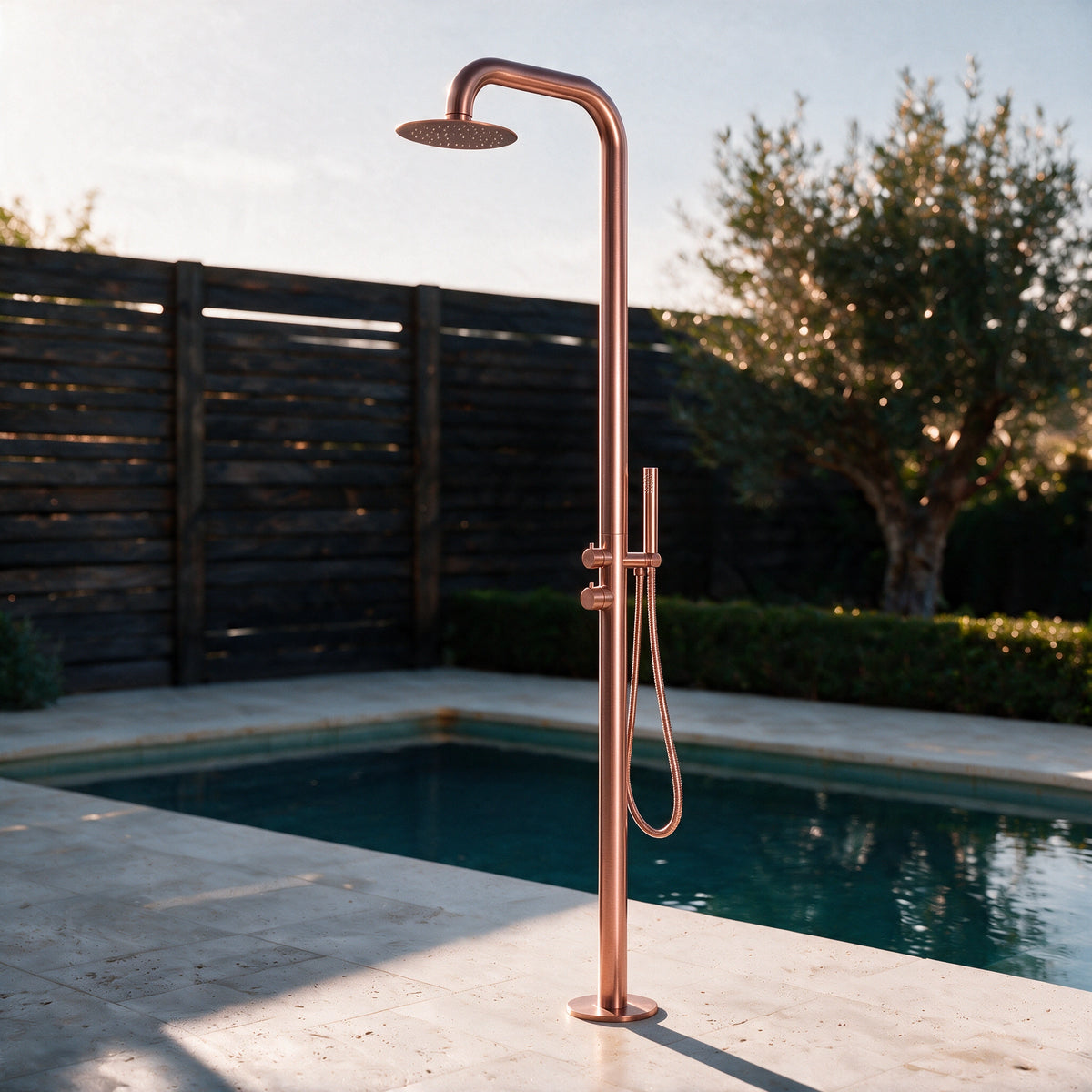Freestanding Outdoor Shower Stainless Steel with Hand Shower Rose Gold
