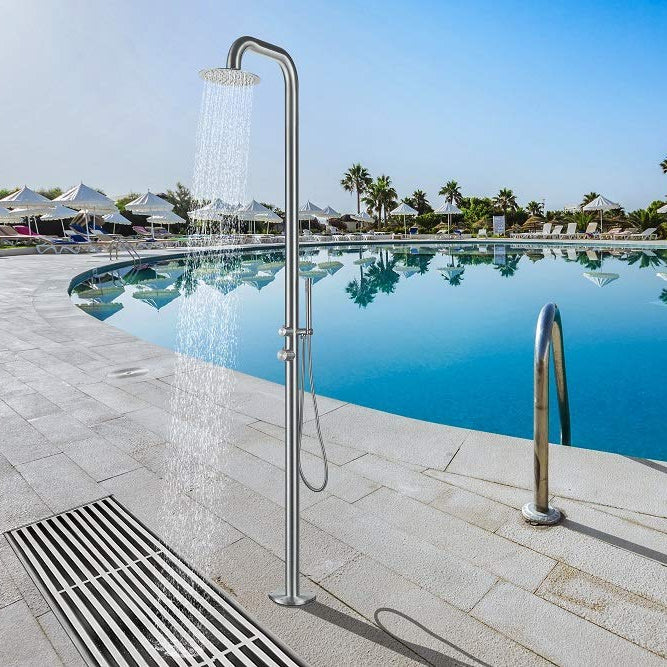 Freestanding Outdoor Shower Stainless Steel with Hand Shower Brushed