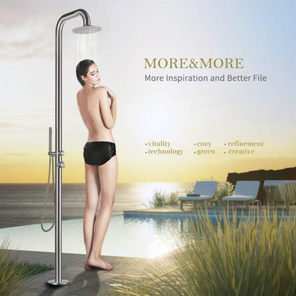 Freestanding Outdoor Shower Stainless Steel with Hand Shower Brushed