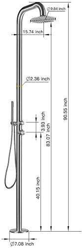 Freestanding Outdoor Shower Stainless Steel with Hand Shower Brushed