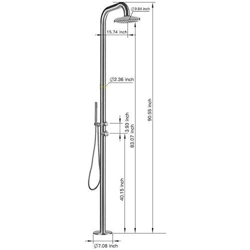 Freestanding Outdoor Shower Stainless Steel with Hand Shower Brushed