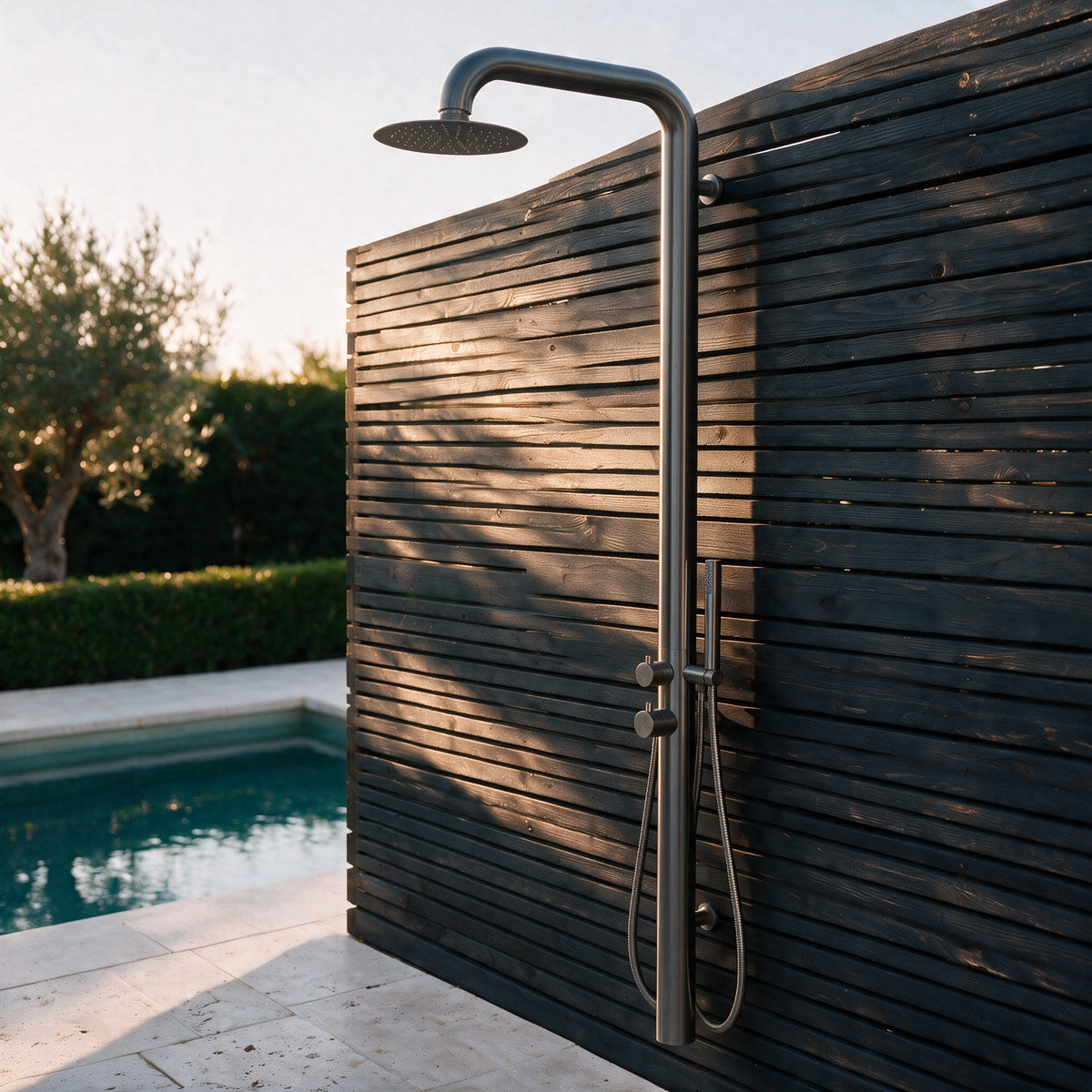 Outdoor/Indoor Shower, Wall-Mounted, Stainless Steel Grey