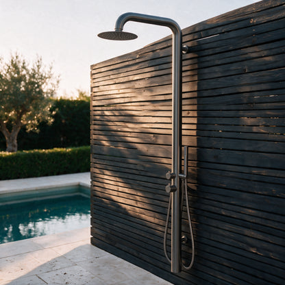 Outdoor/Indoor Shower, Wall-Mounted, Stainless Steel Grey