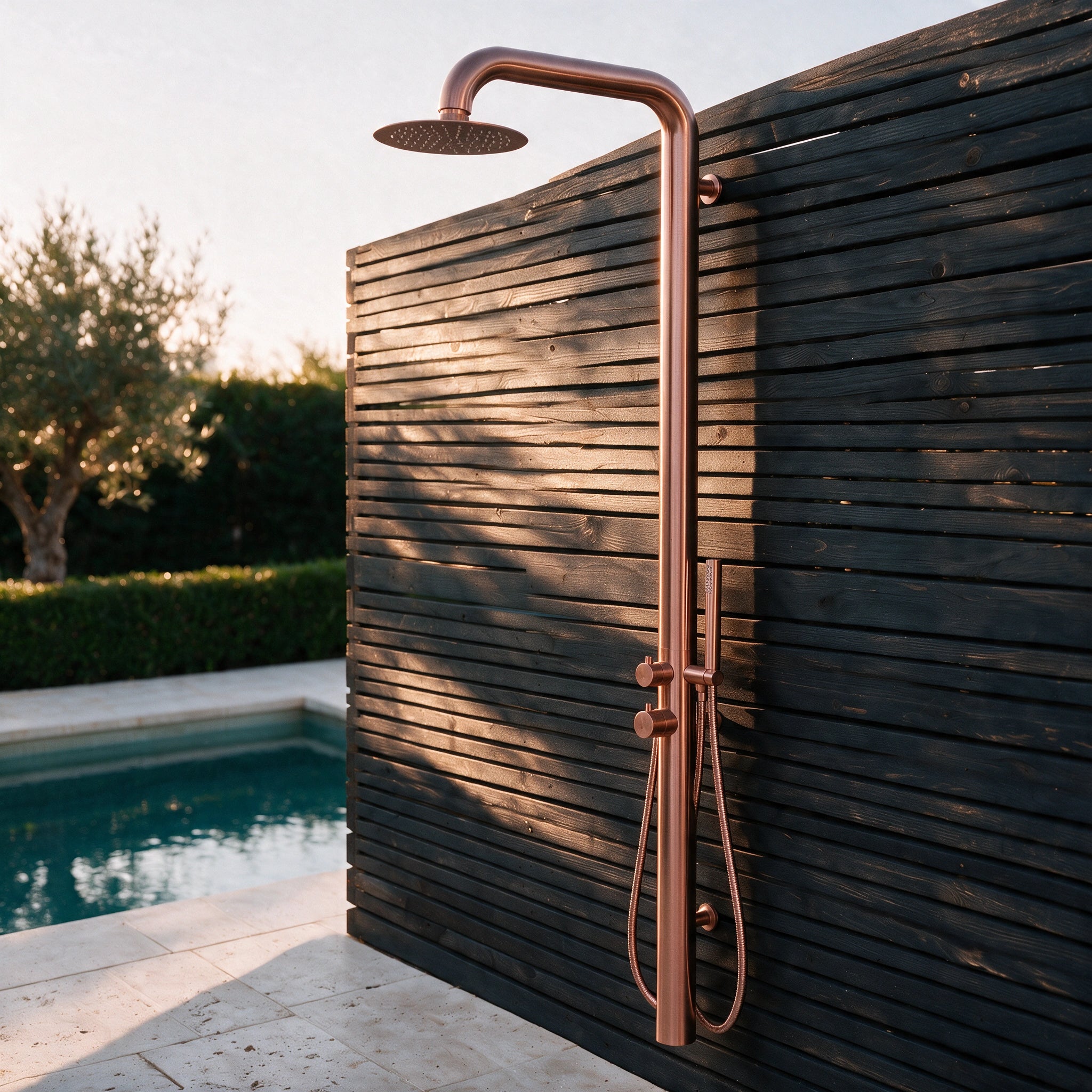 Outdoor/Indoor Shower, Wall-Mounted, Stainless Steel Rose Gold