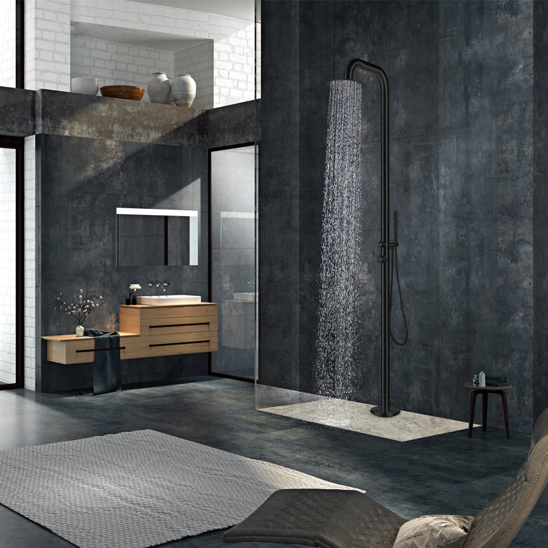 Freestanding Outdoor Shower Stainless Steel with Hand Shower Matte Black