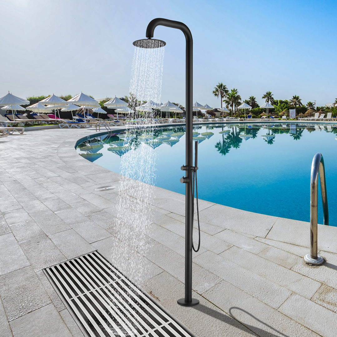 Freestanding Outdoor Shower Stainless Steel with Hand Shower Matte Black