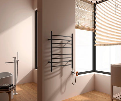 Towel Warmer 8 Curved Bar 24"x32" Plug-in, Wall-Mounted Matte Black