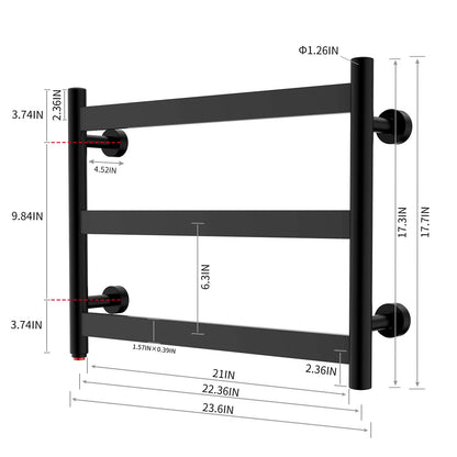 Towel Warmer 3 Flat Bar 24"x18" Wall-Mounted Hardwired/Plug-In Matte Black