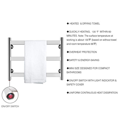 Towel Warmer 3 Flat Bar 24"x18" Wall-Mounted Hardwired/Plug-In Mirror Polish