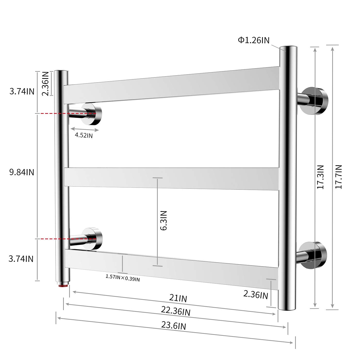 Towel Warmer 3 Flat Bar 24"x18" Wall-Mounted Hardwired/Plug-In Mirror Polish