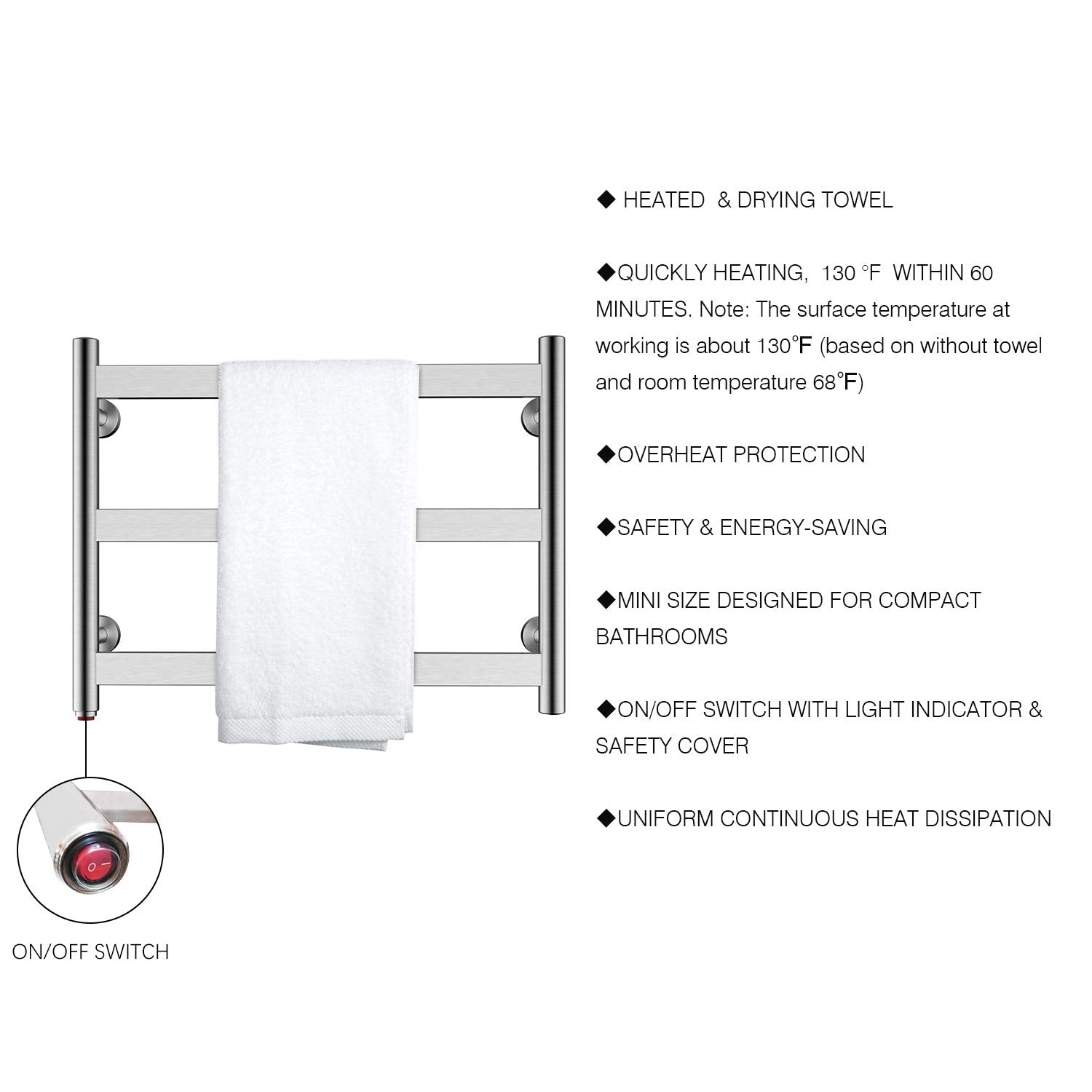 Towel Warmer 3 Flat Bar 24"x18" Wall-Mounted Hardwired/Plug-In Brushed Polish