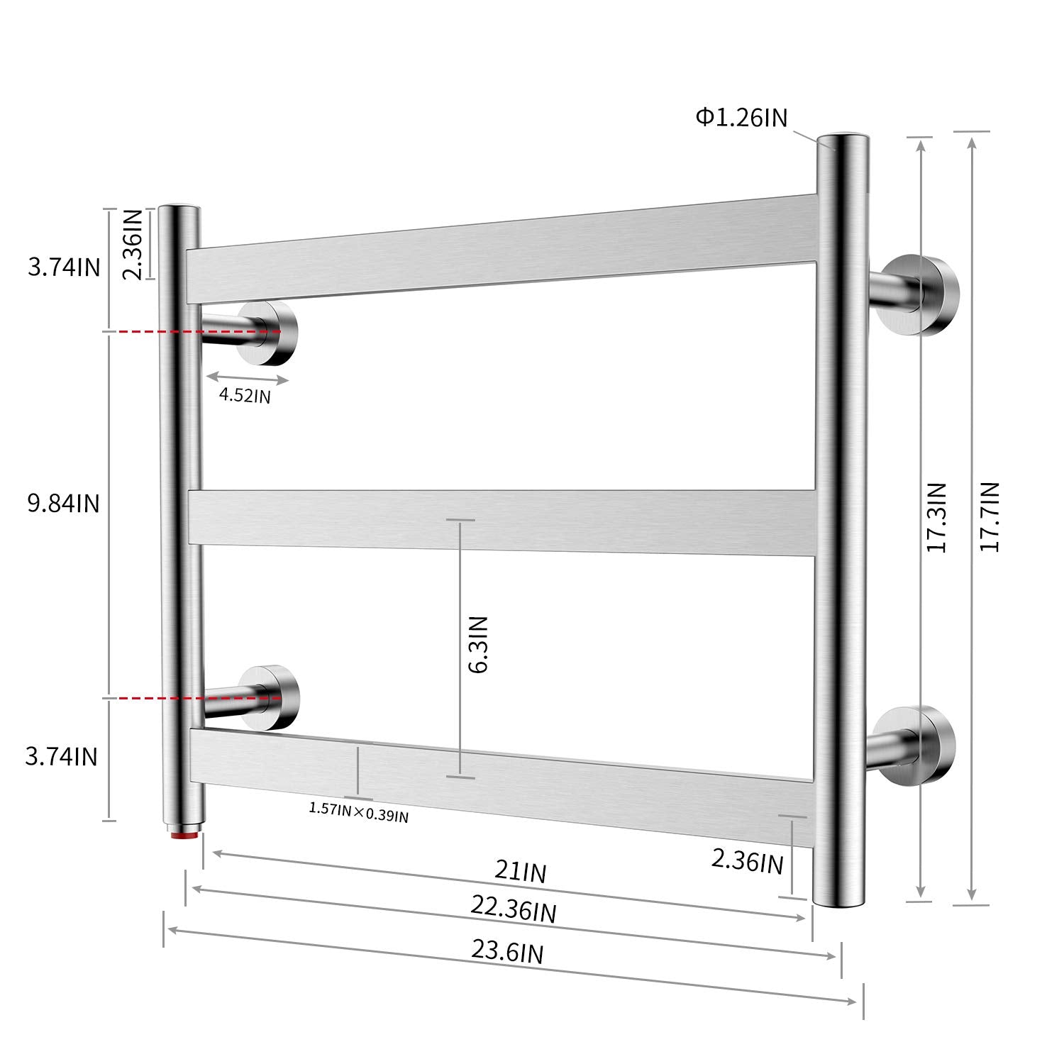 Towel Warmer 3 Flat Bar 24"x18" Wall-Mounted Hardwired/Plug-In Brushed Polish