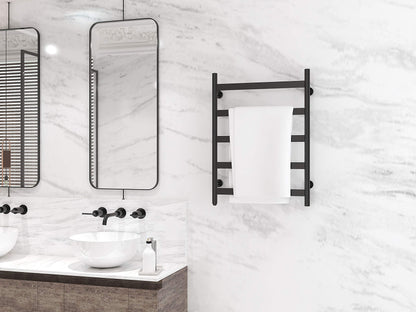 Towel Warmer 5 Flat Bar 24"x32" Wall-Mounted, Hardwired/Plug-In Matte Black