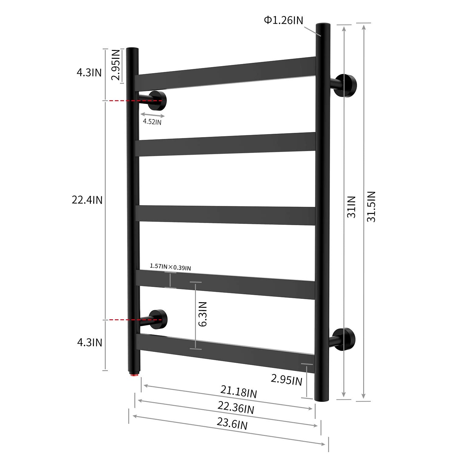 Towel Warmer 5 Flat Bar 24"x32" Wall-Mounted, Hardwired/Plug-In Matte Black