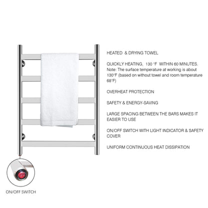 Towel Warmer 5 Flat Bar 24"x32" Wall-Mounted, Hardwired/Plug-In Mirror Polish