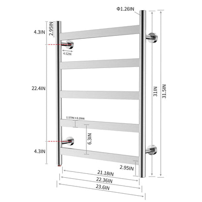 Towel Warmer 5 Flat Bar 24"x32" Wall-Mounted, Hardwired/Plug-In Brushed Polish