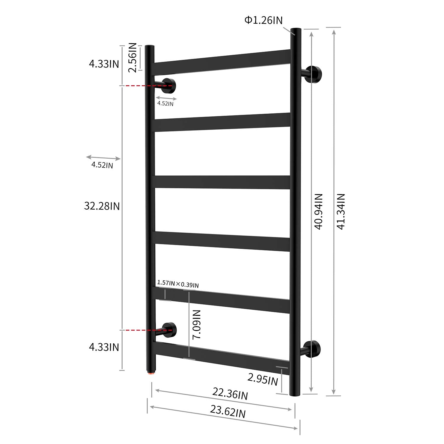 Towel Warmer 6 Flat Bar 24"x42" Wall-Mounted, Hardwired/Plug-In Matte Black