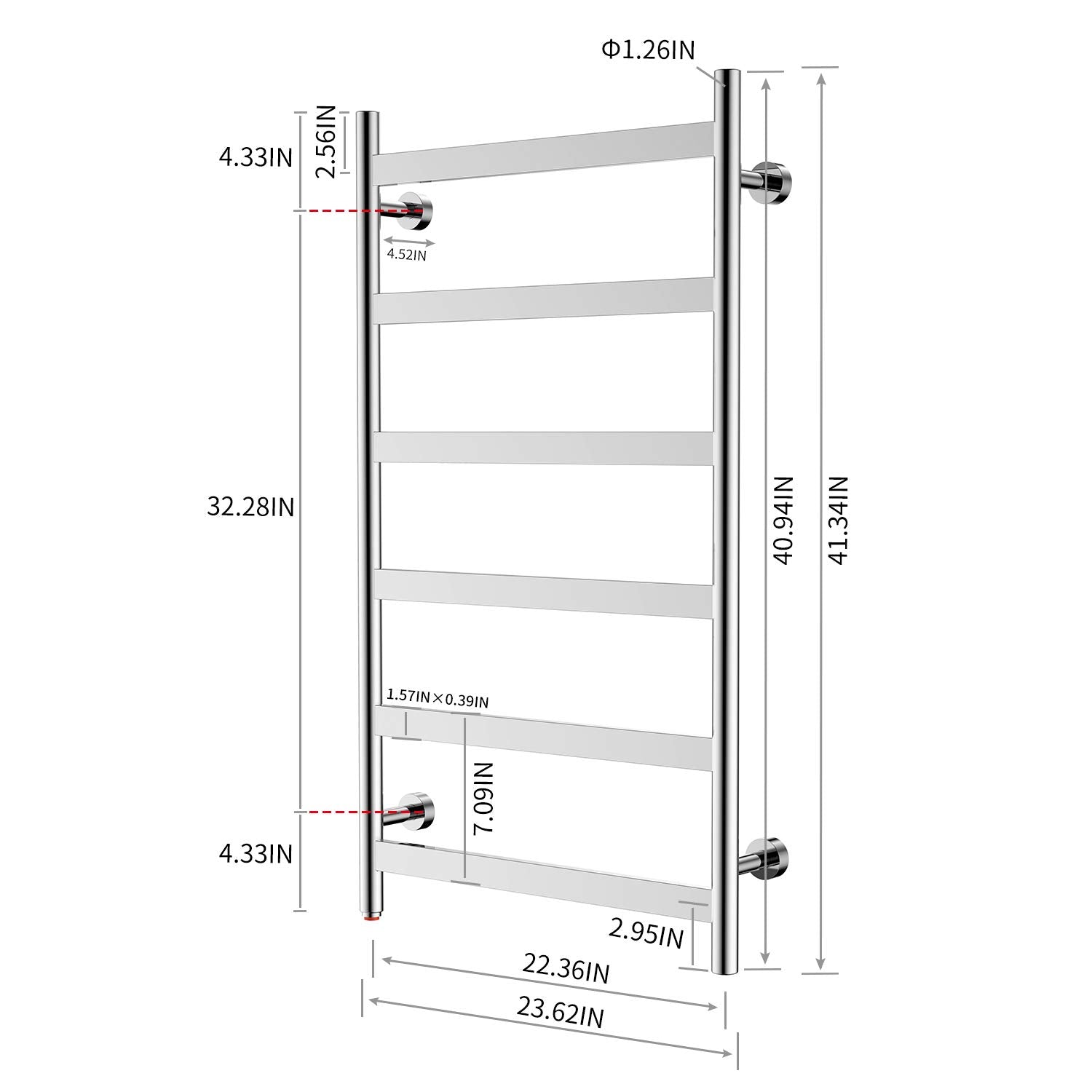 Towel Warmer 6 Flat Bar 24"x42" Wall-Mounted, Hardwired/Plug-In Mirror Polish