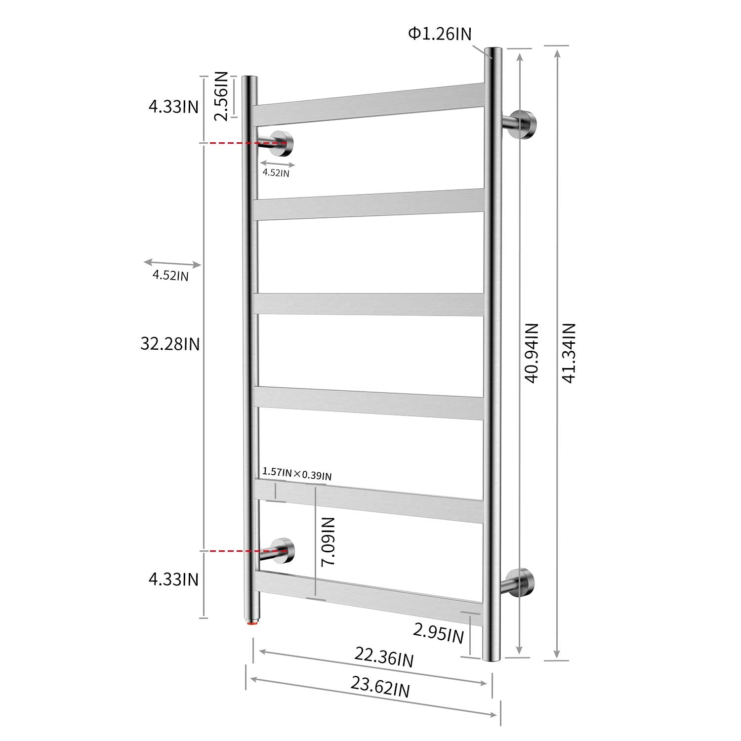 Towel Warmer 6 Flat Bar 24"x42" Wall-Mounted, Hardwired/Plug-In Brushed Polish