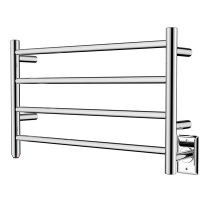 Towel Warmer 4 Straight Bar 26"x16" Wall-Mounted Plug-In, Hardwired Mirror Polish