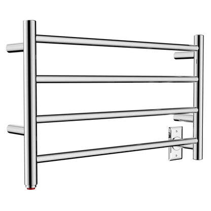 Towel Warmer 4 Straight Bar 26"x16" Wall-Mounted Plug-In, Hardwired Mirror Polish