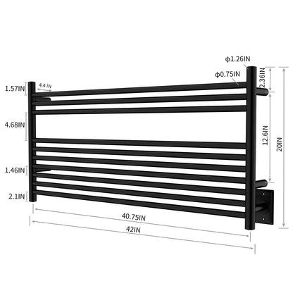 Towel Warmer 10 Straight Bar 42"x20" Wall-Mounted, Hardwired/Plug-In Matte Black