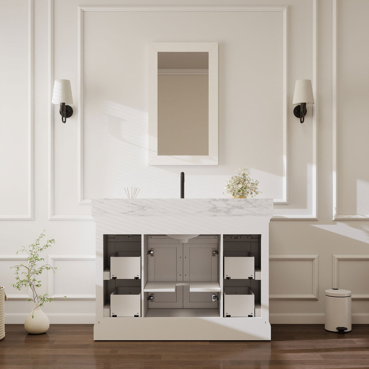 Acro 48" Single Sink Freestanding Bath Vanity with Stone Top, Solid Wood, Soft-Close, Assembled