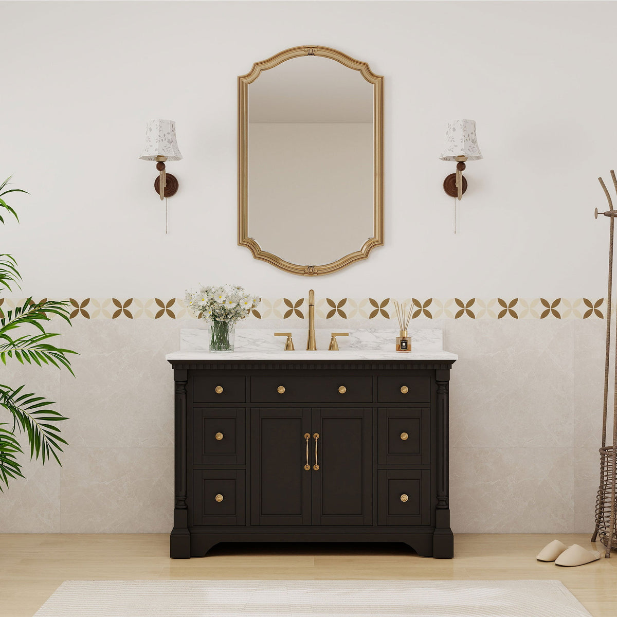 Acro 48" Single Sink Freestanding Bath Vanity with Stone Top, Solid Wood, Soft-Close, Assembled
