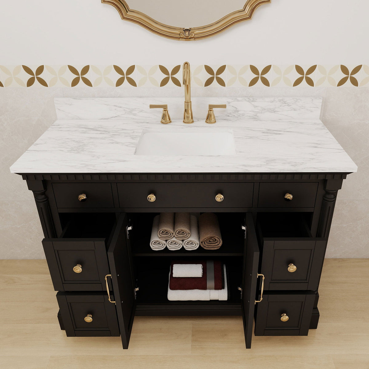 Acro 48" Single Sink Freestanding Bath Vanity with Stone Top, Solid Wood, Soft-Close, Assembled