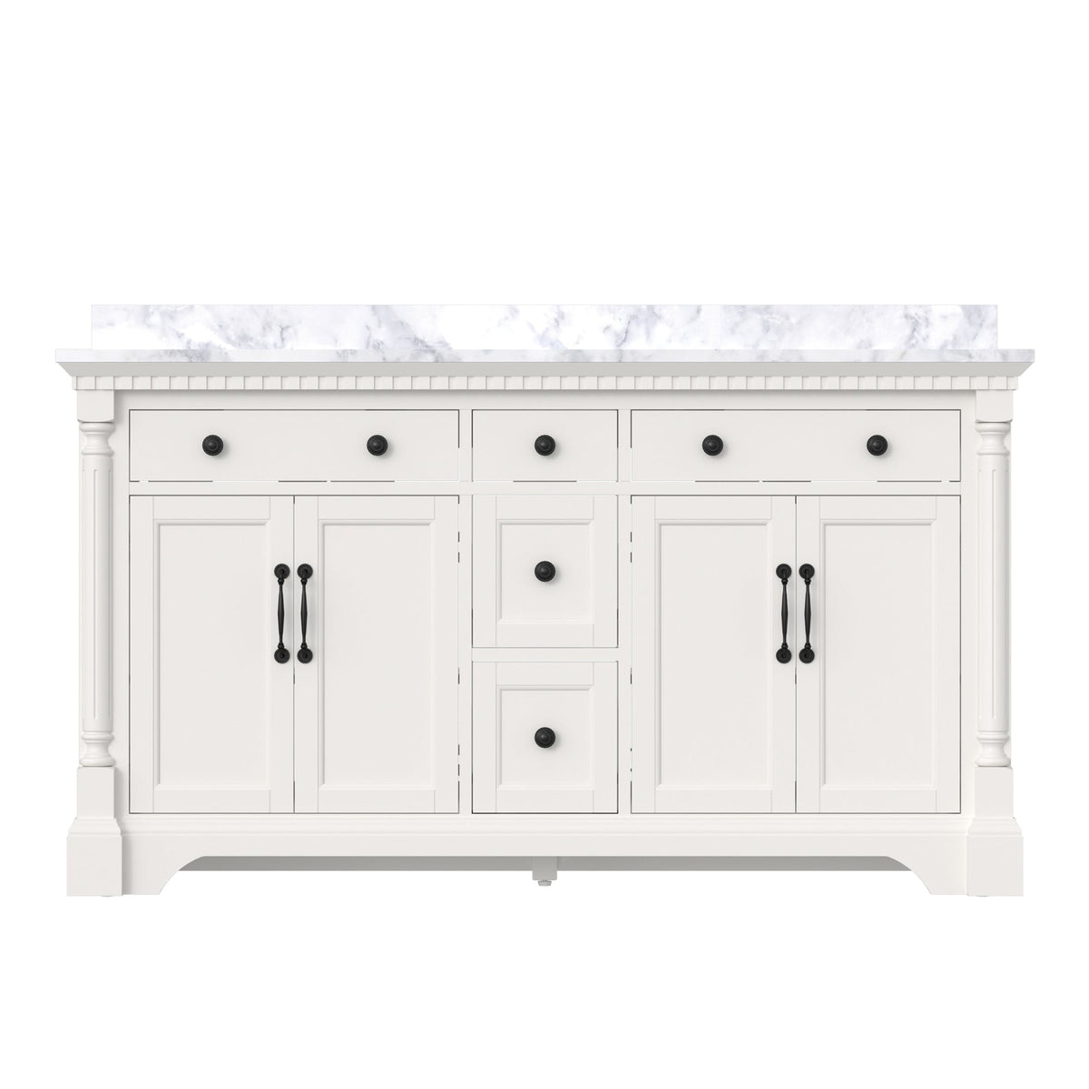 Acro 60" Double Sink Freestanding Bath Vanity with Stone Top, Solid Wood, Soft-Close, Assembled