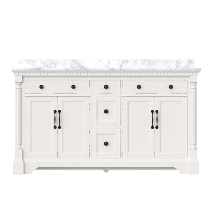 Acro 60" Double Sink Freestanding Bath Vanity with Stone Top, Solid Wood, Soft-Close, Assembled