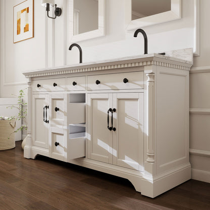 Acro 60" Double Sink Freestanding Bath Vanity with Stone Top, Solid Wood, Soft-Close, Assembled