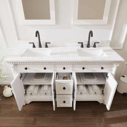 Acro 60" Double Sink Freestanding Bath Vanity with Stone Top, Solid Wood, Soft-Close, Assembled