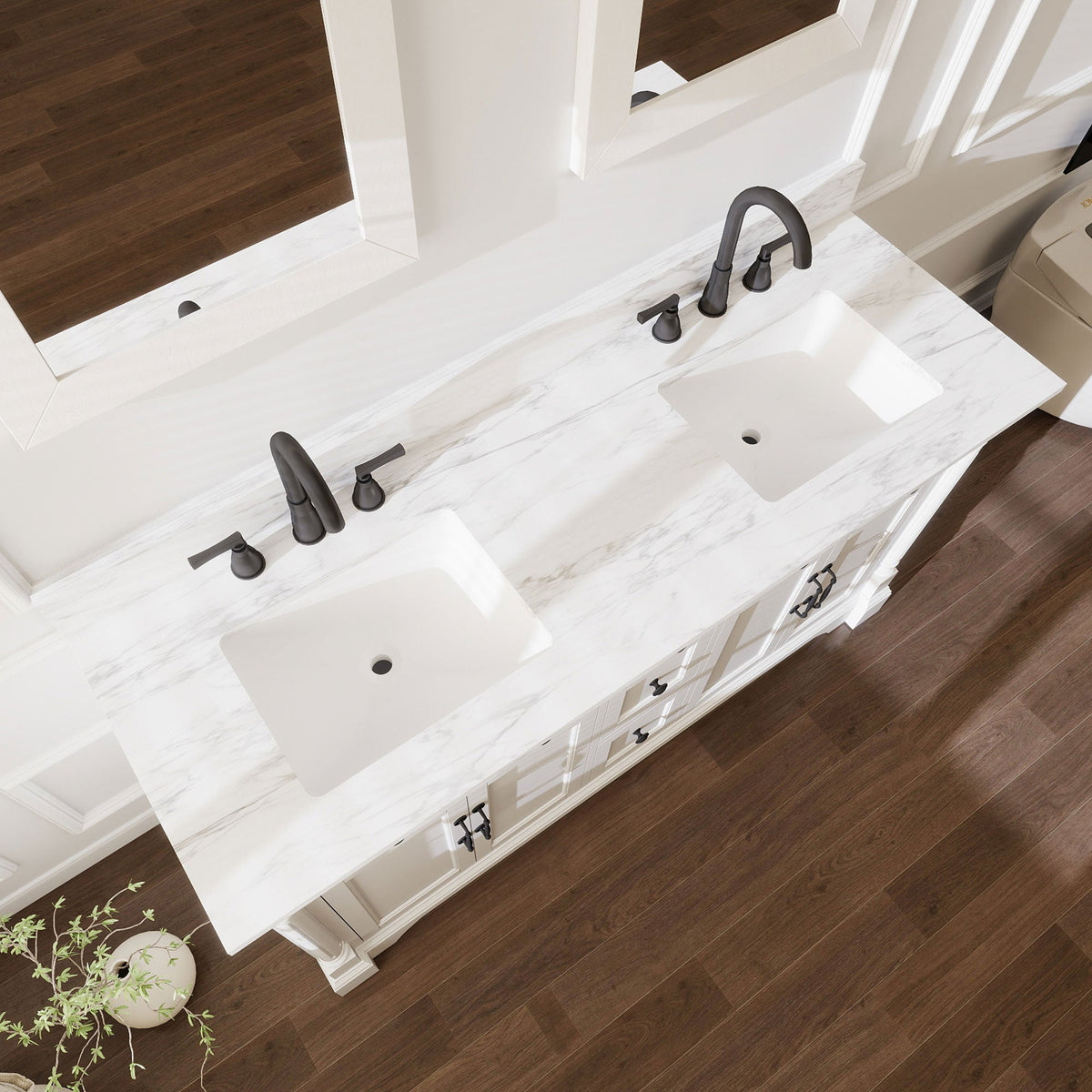 Acro 60" Double Sink Freestanding Bath Vanity with Stone Top, Solid Wood, Soft-Close, Assembled