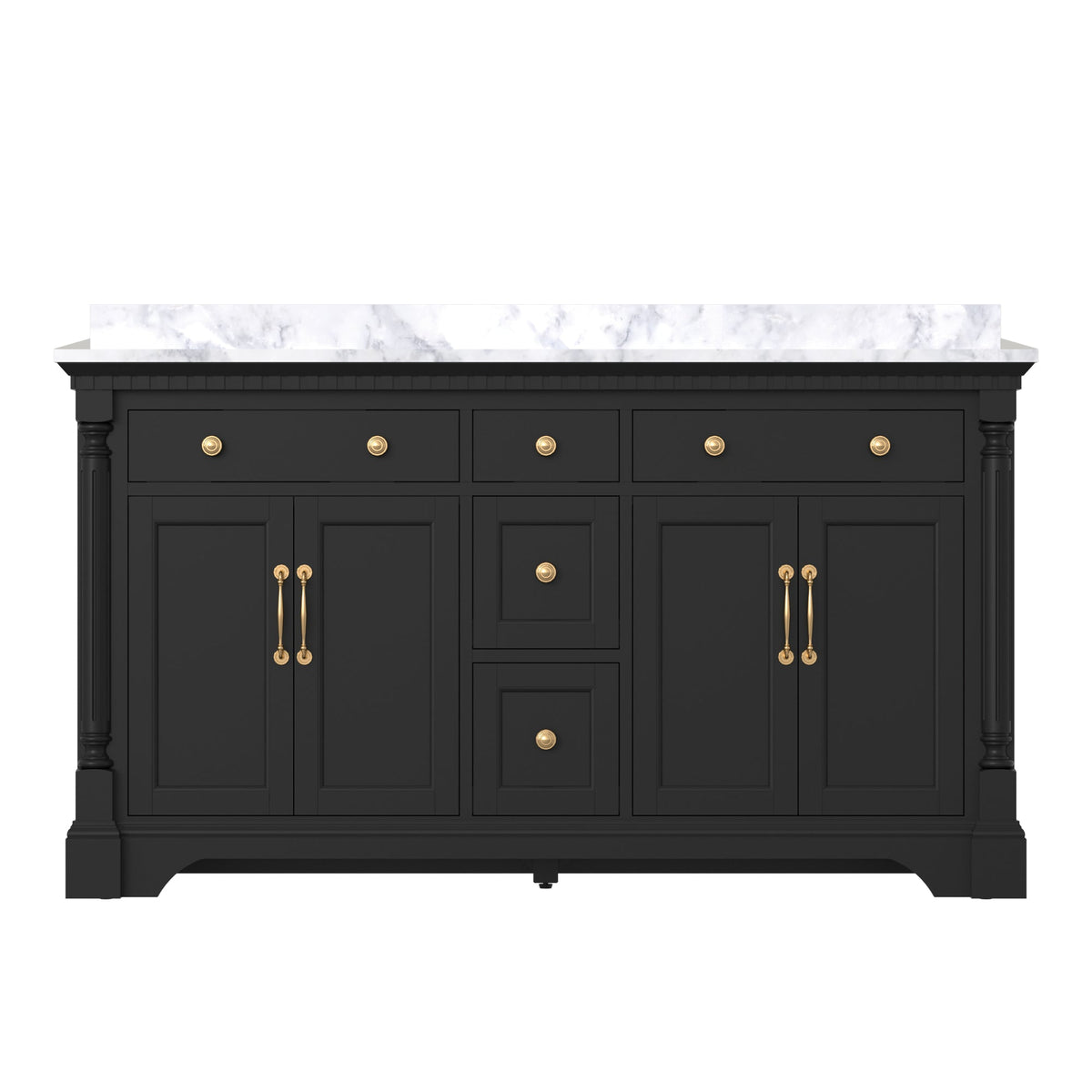 Acro 60" Double Sink Freestanding Bath Vanity with Stone Top, Solid Wood, Soft-Close, Assembled