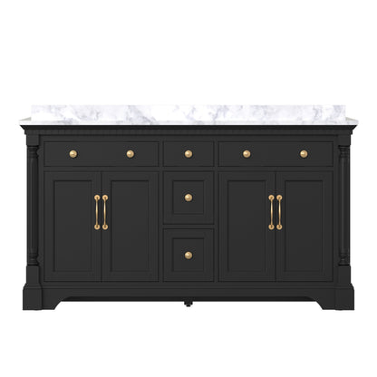 Acro 60" Double Sink Freestanding Bath Vanity with Stone Top, Solid Wood, Soft-Close, Assembled