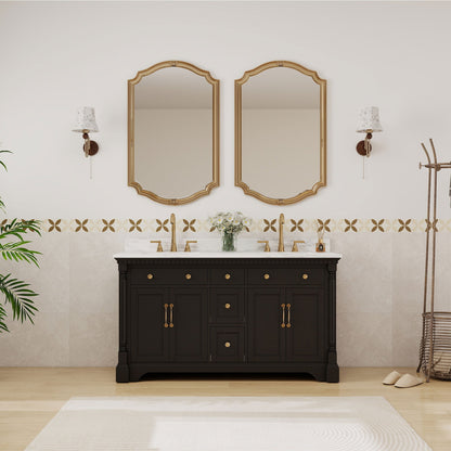 Acro 60" Double Sink Freestanding Bath Vanity with Stone Top, Solid Wood, Soft-Close, Assembled