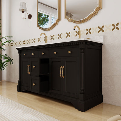 Acro 60" Double Sink Freestanding Bath Vanity with Stone Top, Solid Wood, Soft-Close, Assembled