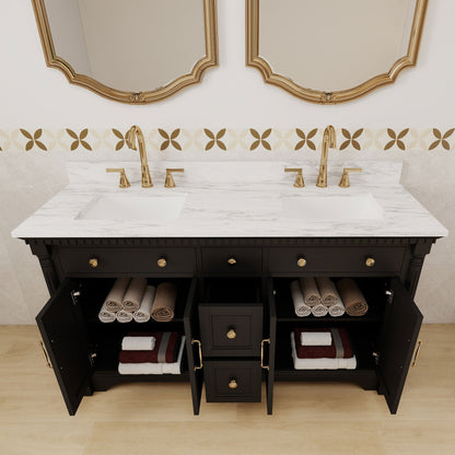 Acro 60" Double Sink Freestanding Bath Vanity with Stone Top, Solid Wood, Soft-Close, Assembled