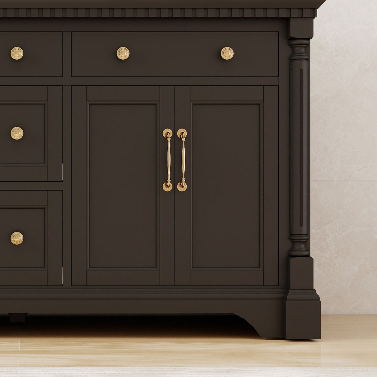 Acro 60" Double Sink Freestanding Bath Vanity with Stone Top, Solid Wood, Soft-Close, Assembled