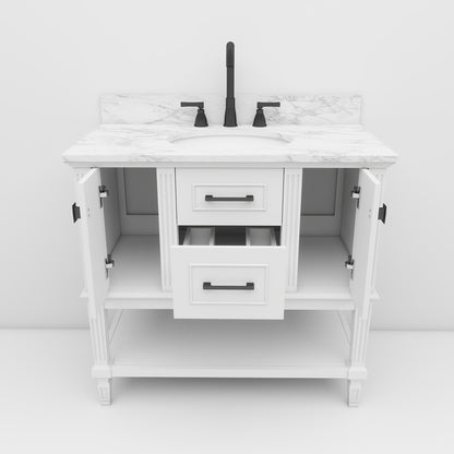 Bosun 36" Single Sink Freestanding Bath Vanity with Stone Top, Solid Wood, Soft-Close, Assembled