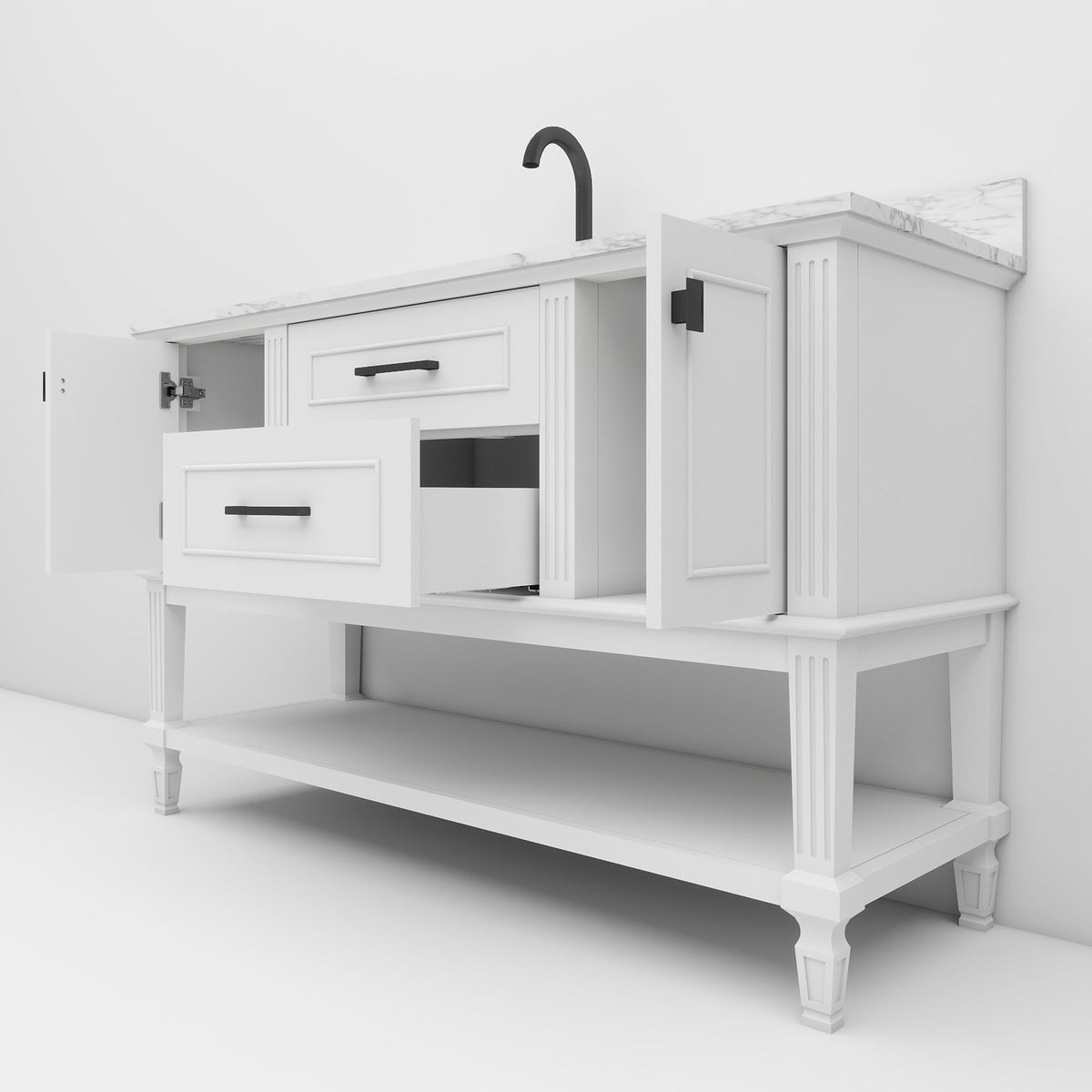 Bosun 48" Single Sink Freestanding Bath Vanity with Stone Top, Solid Wood, Soft-Close, Assembled