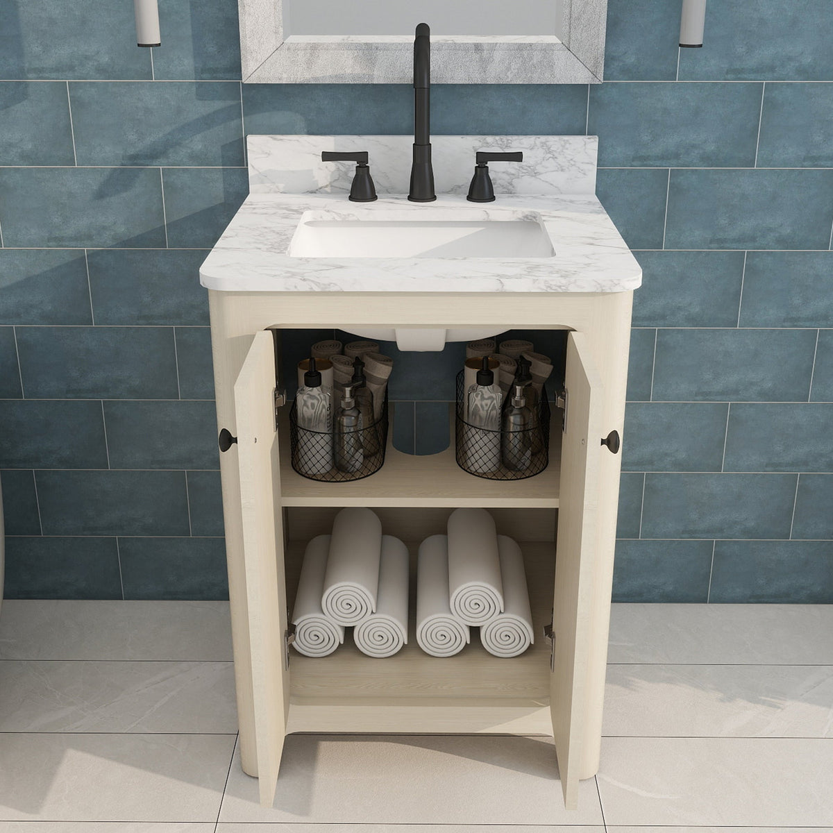 Canyon 24" Single Sink Freestanding Bath Vanity with Stone Top, Solid Wood, Soft-Close, Assembled