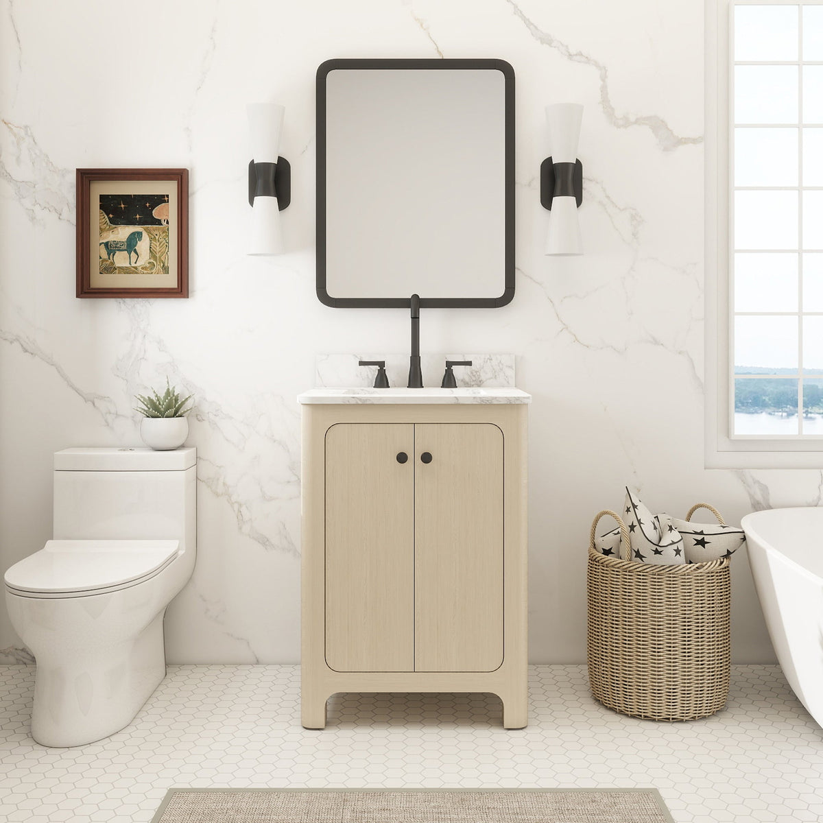 Canyon 24" Single Sink Freestanding Bath Vanity with Stone Top, Solid Wood, Soft-Close, Assembled